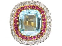 Early 20th Century 14ct Gold & Platinum, Aquamarine Ruby & Diamond Ring