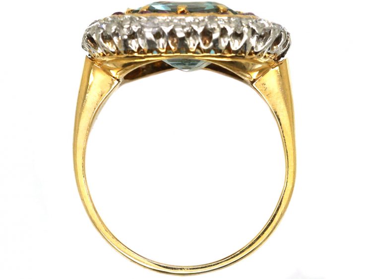 Early 20th Century 14ct Gold & Platinum, Aquamarine Ruby & Diamond Ring