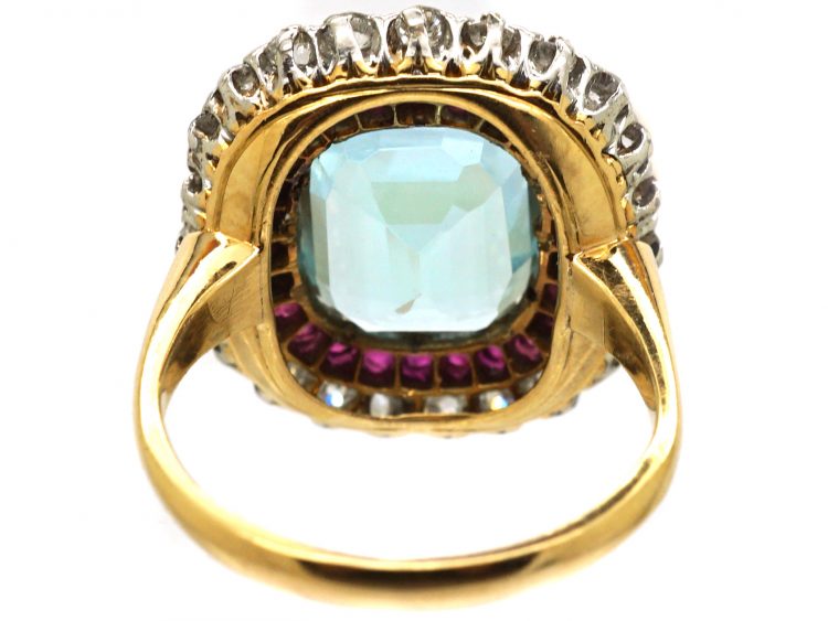 Early 20th Century 14ct Gold & Platinum, Aquamarine Ruby & Diamond Ring