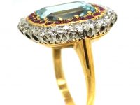 Early 20th Century 14ct Gold & Platinum, Aquamarine Ruby & Diamond Ring