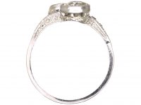 Art Deco Platinum Two Stone Diamond Crossover Ring with Diamond Set Shoulders