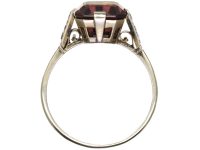 Art Deco 18ct White Gold & Platinum Ring set with a Garnet with Diamond Set Shoulders
