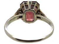 Art Deco 18ct White Gold & Platinum Ring set with a Garnet with Diamond Set Shoulders
