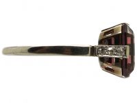 Art Deco 18ct White Gold & Platinum Ring set with a Garnet with Diamond Set Shoulders