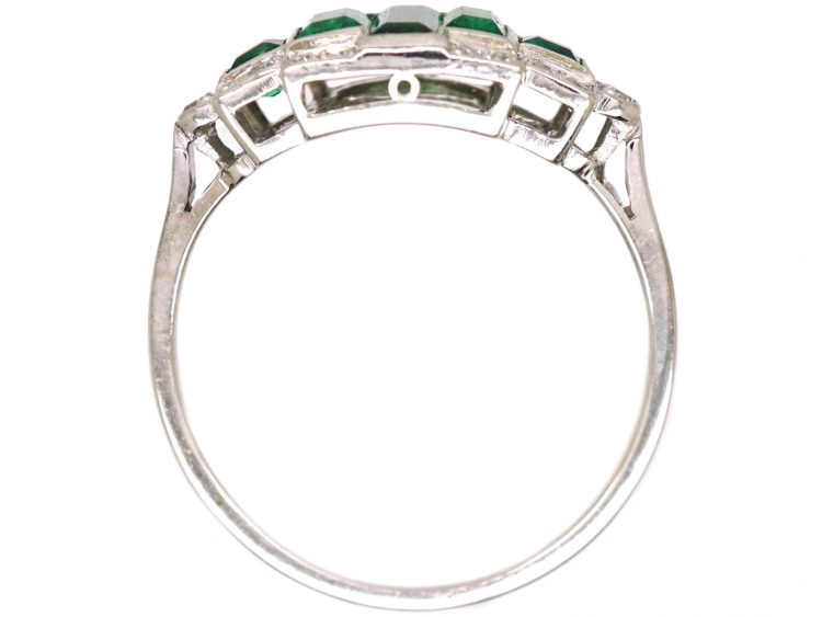 Art Deco Platinum, Emerald & Diamond Geometric Ring