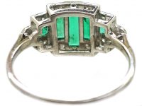 Art Deco Platinum, Emerald & Diamond Geometric Ring