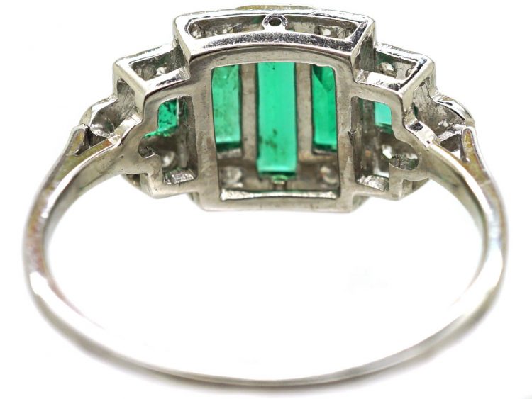 Art Deco Platinum, Emerald & Diamond Geometric Ring