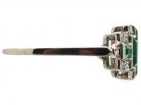 Art Deco Platinum, Emerald & Diamond Geometric Ring