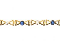 Art Deco 14ct Gold Bracelet set with Cabochon Sapphires & Diamonds