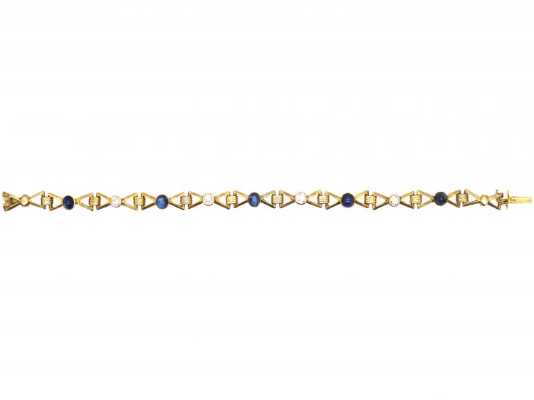 Art Deco 14ct Gold Bracelet set with Cabochon Sapphires & Diamonds