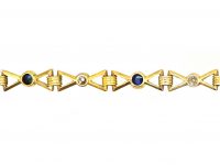 Art Deco 14ct Gold Bracelet set with Cabochon Sapphires & Diamonds