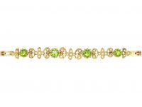 Edwardian 15ct Gold Floral Bracelet set with Peridots & Natural Split Pearls