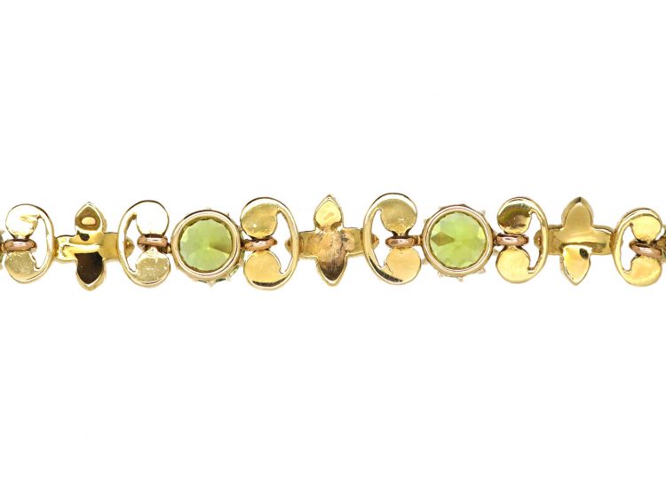 Edwardian 15ct Gold Floral Bracelet set with Peridots & Natural Split Pearls