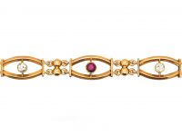 Edwardian 15ct Gold Bracelet set with Rubies & Diamonds