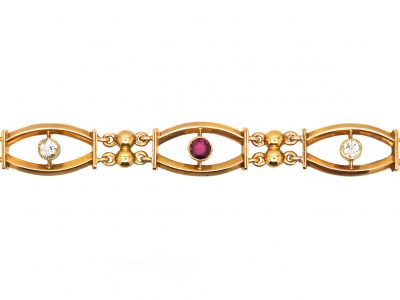 Edwardian 15ct Gold Bracelet set with Rubies & Diamonds