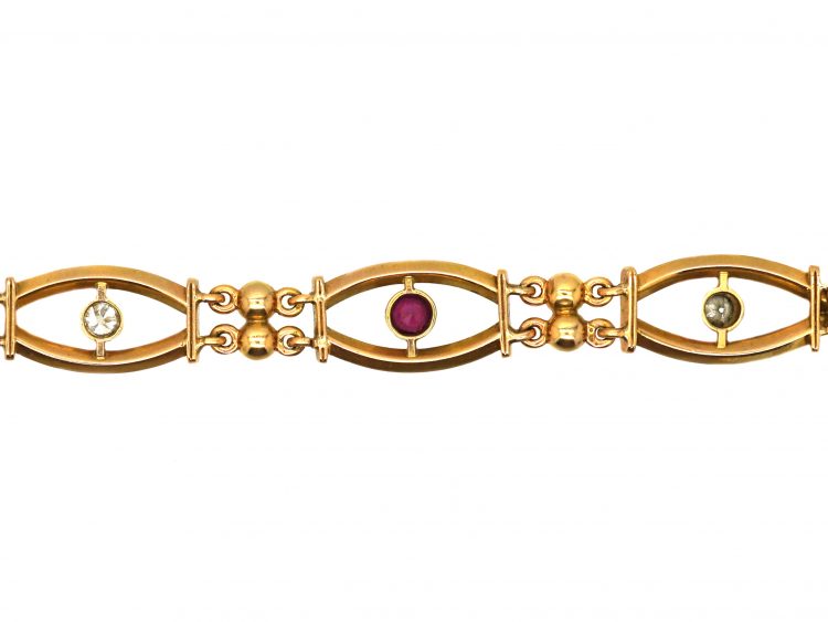 Edwardian 15ct Gold Bracelet set with Rubies & Diamonds