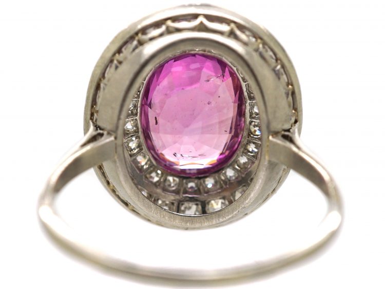 Early 20th Century Platinum, Large Pink Sapphire & Diamond Cluster Ring