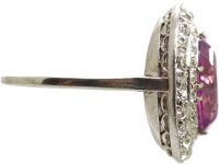 Early 20th Century Platinum, Large Pink Sapphire & Diamond Cluster Ring