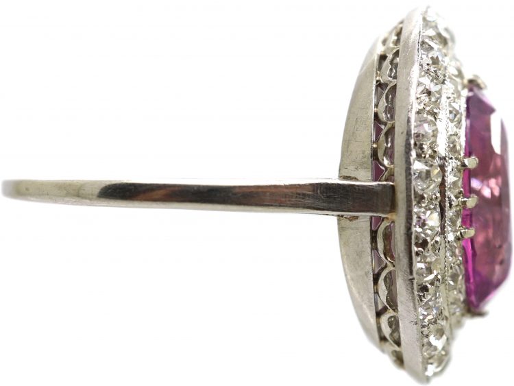 Early 20th Century Platinum, Large Pink Sapphire & Diamond Cluster Ring