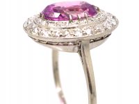 Early 20th Century Platinum, Large Pink Sapphire & Diamond Cluster Ring