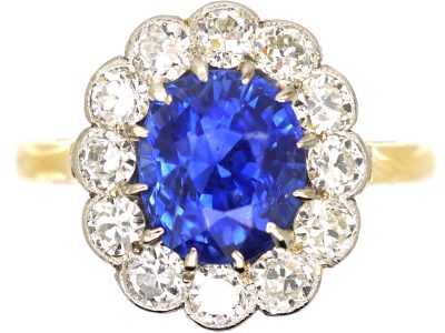 Edwardian 18ct Gold & Platinum, Sapphire & Diamond Cluster Ring