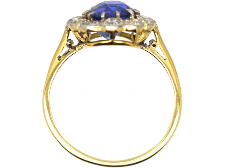 Edwardian 18ct Gold & Platinum, Sapphire & Diamond Cluster Ring