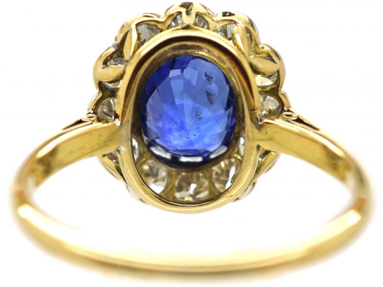 Edwardian 18ct Gold & Platinum, Sapphire & Diamond Cluster Ring