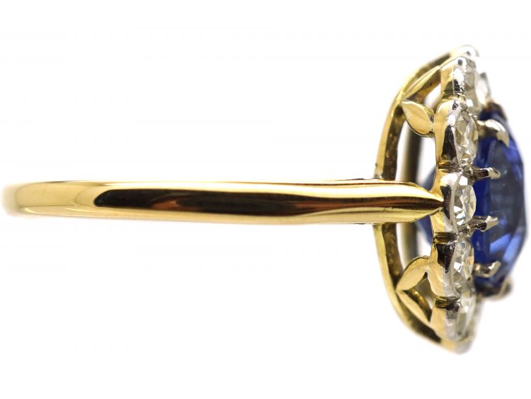 Edwardian 18ct Gold & Platinum, Sapphire & Diamond Cluster Ring
