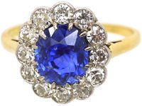 Edwardian 18ct Gold & Platinum, Sapphire & Diamond Cluster Ring