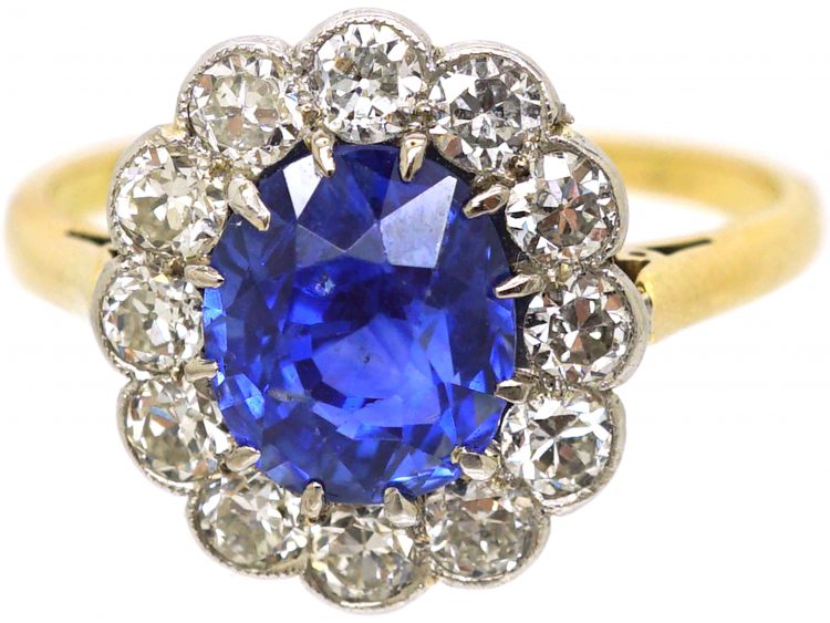 Edwardian 18ct Gold & Platinum, Sapphire & Diamond Cluster Ring