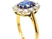 Edwardian 18ct Gold & Platinum, Sapphire & Diamond Cluster Ring