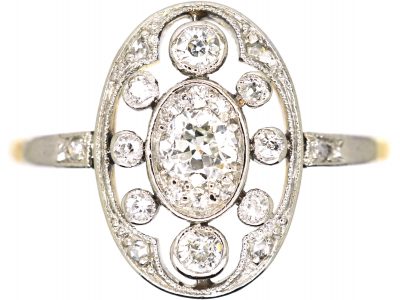 Early 20th Century 18ct Gold & Platinum, Oval Cluster Ring set with Diamonds