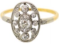 Early 20th Century 18ct Gold & Platinum, Oval Cluster Ring set with Diamonds