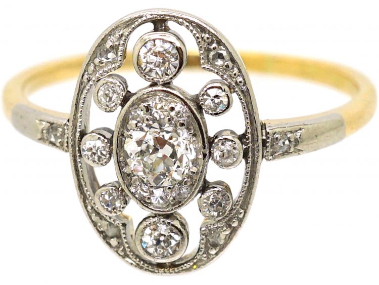 Early 20th Century 18ct Gold & Platinum, Oval Cluster Ring set with Diamonds