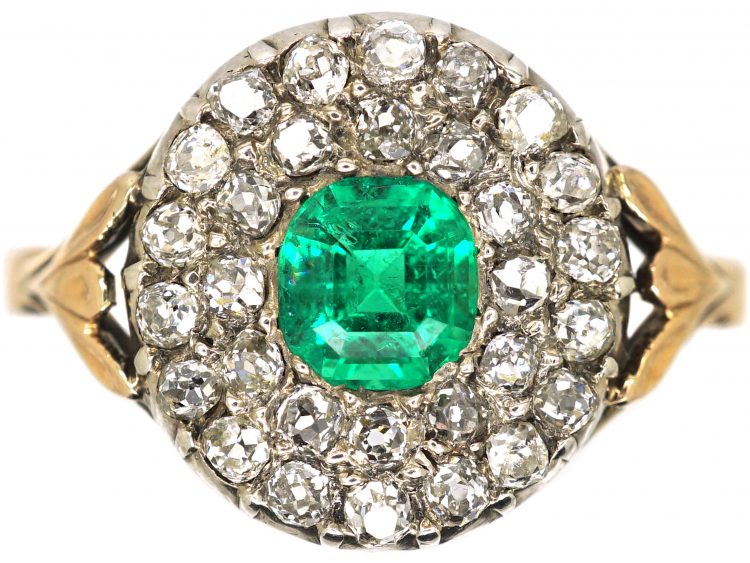 Georgian Emerald & Diamond Cluster Ring