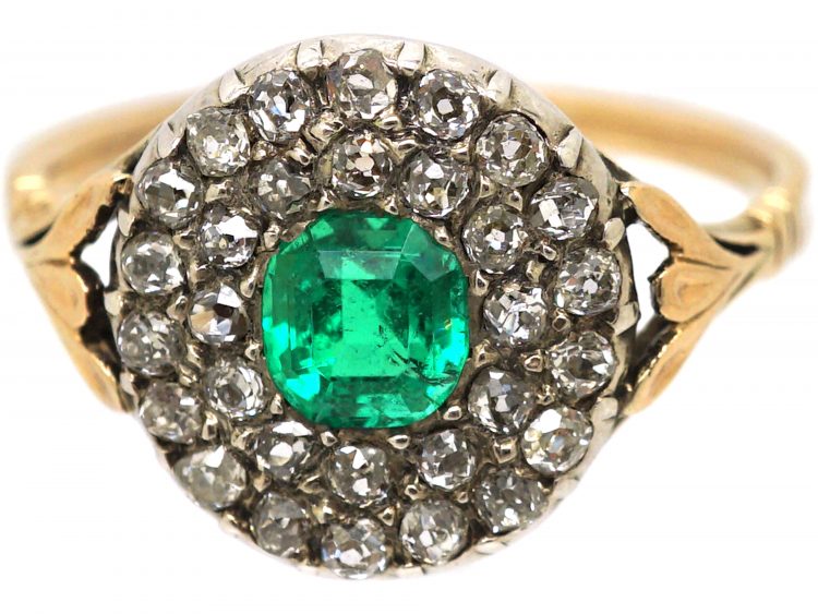 Georgian Emerald & Diamond Cluster Ring