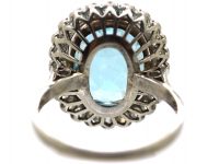 Early 20th Century Large Platinum Aquamarine & Diamond Cluster Ring