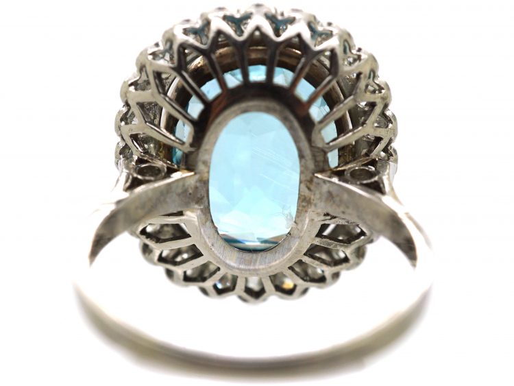 Early 20th Century Large Platinum Aquamarine & Diamond Cluster Ring