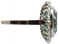 Early 20th Century Large Platinum Aquamarine & Diamond Cluster Ring