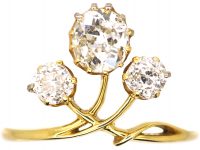 Art Nouveau 18ct Gold Ring set with Three Old Mine Cut Diamonds