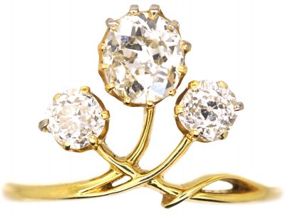 Art Nouveau 18ct Gold Ring set with Three Old Mine Cut Diamonds
