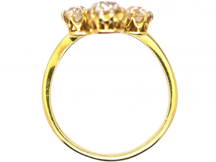 Art Nouveau 18ct Gold Ring set with Three Old Mine Cut Diamonds