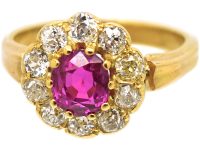 Edwardian 18ct Gold, Pink Sapphire & Diamond Cluster Ring