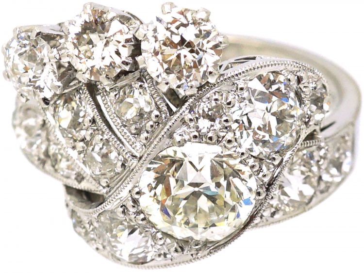 Retro 18ct White Gold & Platinum, Diamond Tassel Ring