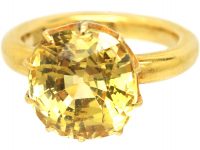 Retro 18ct Gold Ring set with a Large Yellow Sapphire
