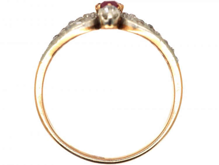 Early 20th Century 14ct Gold & Platinum, Ruby & diamond Hearts Ring
