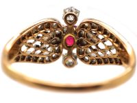 Early 20th Century 14ct Gold & Platinum, Ruby & diamond Hearts Ring