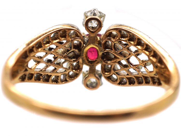 Early 20th Century 14ct Gold & Platinum, Ruby & diamond Hearts Ring