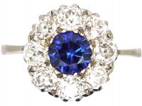 Early 20th Century Platinum, Sapphire & Diamond Cluster Ring
