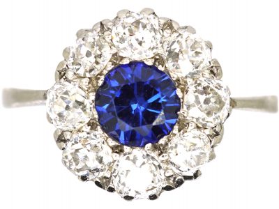 Early 20th Century Platinum, Sapphire & Diamond Cluster Ring